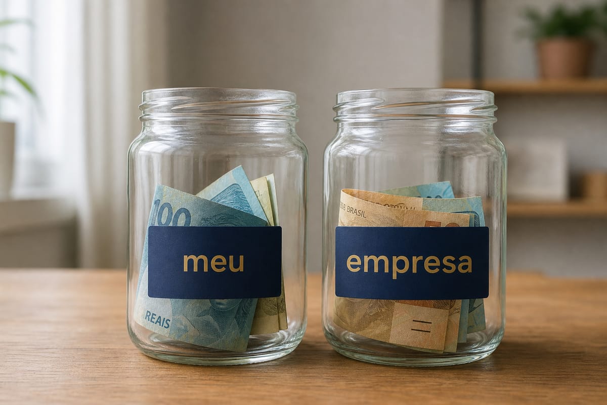 Dois potes separados, um pessoal e um da empresa, ilustrando o MEI dividindo o dinheiro