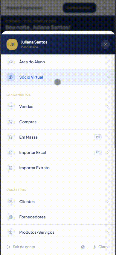 Sócio Virtual respondendo perguntas sobre o negócio em tempo real